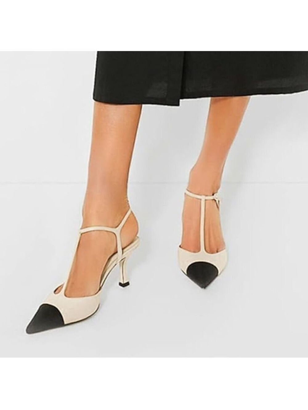 ZBY T Strap Heels Cream Black Women's Size 9.5 - Picture 3 of 13